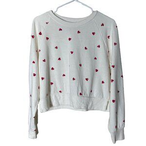 Women’s Size M Crop Sweater Heart Print Ivory Pink Trending Casual Sweater’s